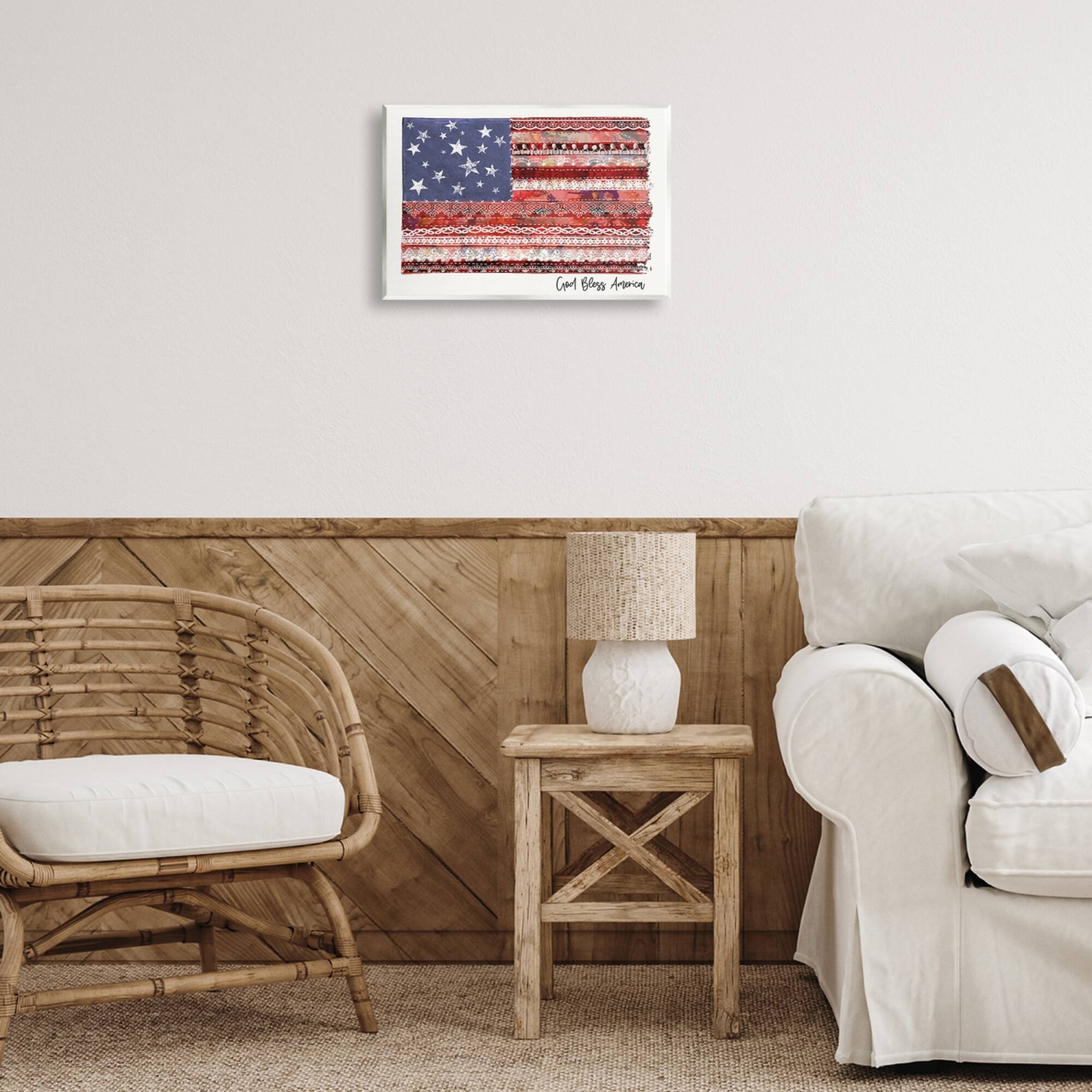 Stupell Industries God Bless America Phrase Macram� Pattern Flag Wall Plaque Art